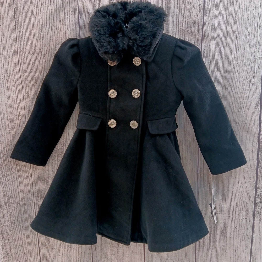 Rothschild Princess Coat Girls 4 Black Faux Fur Collar Holiday Christmas Formal